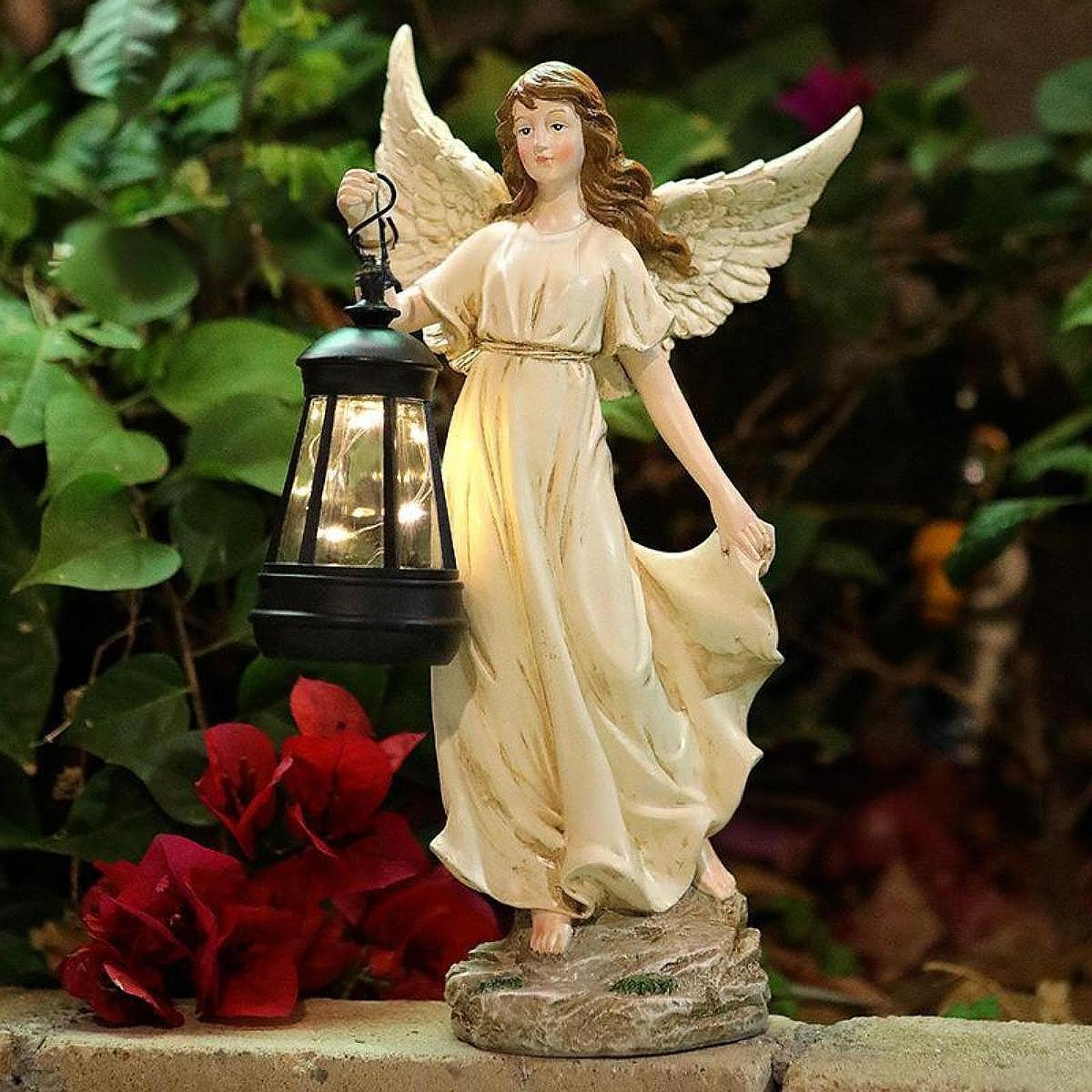 Resin Art Sculptures - 樹脂製ガーデンフェアリーフィギュアソーラー屋外彫刻装飾像、バルコニー、庭の芸術装飾に