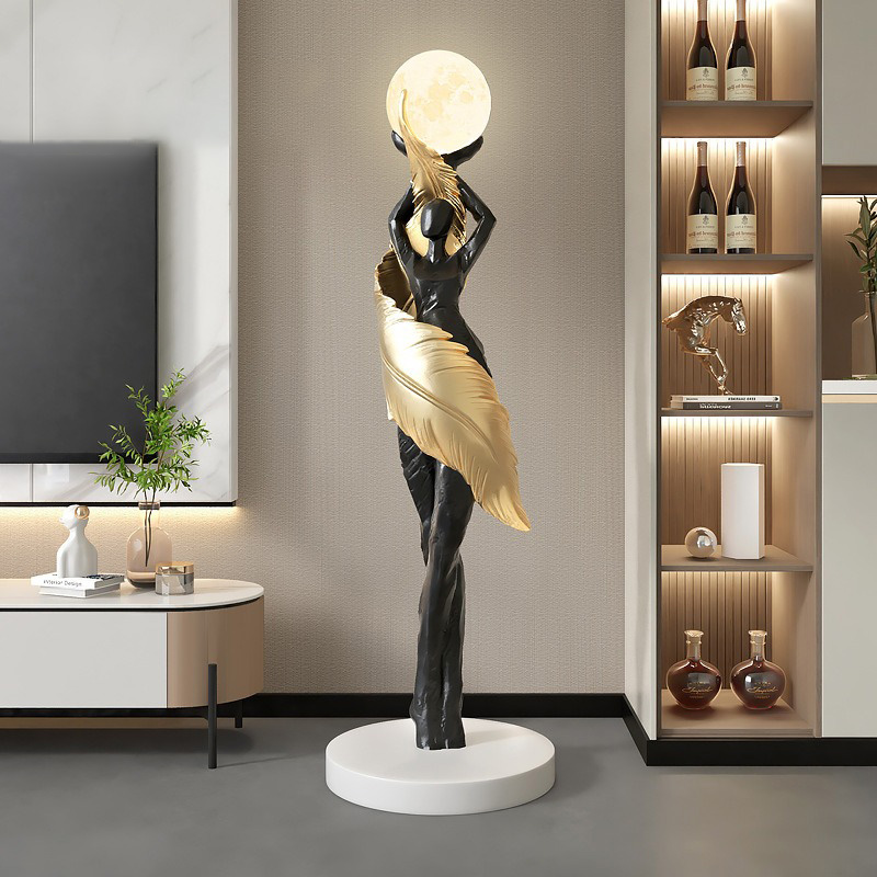 Resin Art In Floor - 樹脂エンジェルフロアランプ高級創造性カラーチェンジフロアランプ大型リビングルーム寝室照明ライトホームスタチューライト