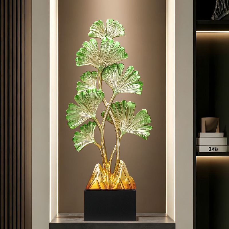 Resin Art Gift For Birthday - 高級銀杏の葉アート彫刻オーナメント 82cm リビングルーム玄関 テレビ台 デスクトップ レジン製像
