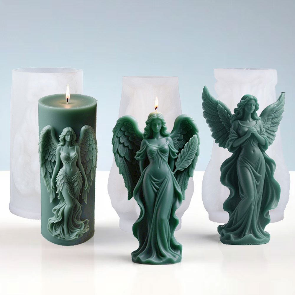 Resin Art Sculptures - 翼女神香りのシリコーンキャンドルモールド DIY 祈り天使の彫刻石膏樹脂モールド女性キャンドル作成用品家の装飾