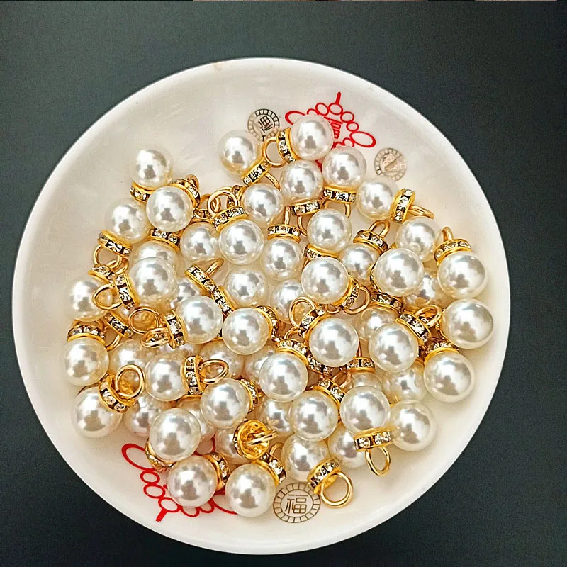 Resin Art Gift For Birthday - 30 個ラウンドパールダイヤモンドペンダントゴールドシルバー DIY プリンセスウェディングギフトビッグサイズデザインアート装飾ビーズラインストーン Jewelry14mm