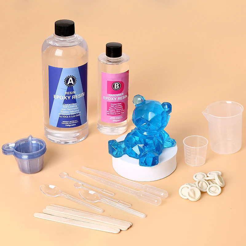 Epoxy Resin Ab - エポキシ樹脂キット クリスタルクリア 簡単混合 AB樹脂 スティック、目盛り付きカップ、手袋付き ジュエリー製作