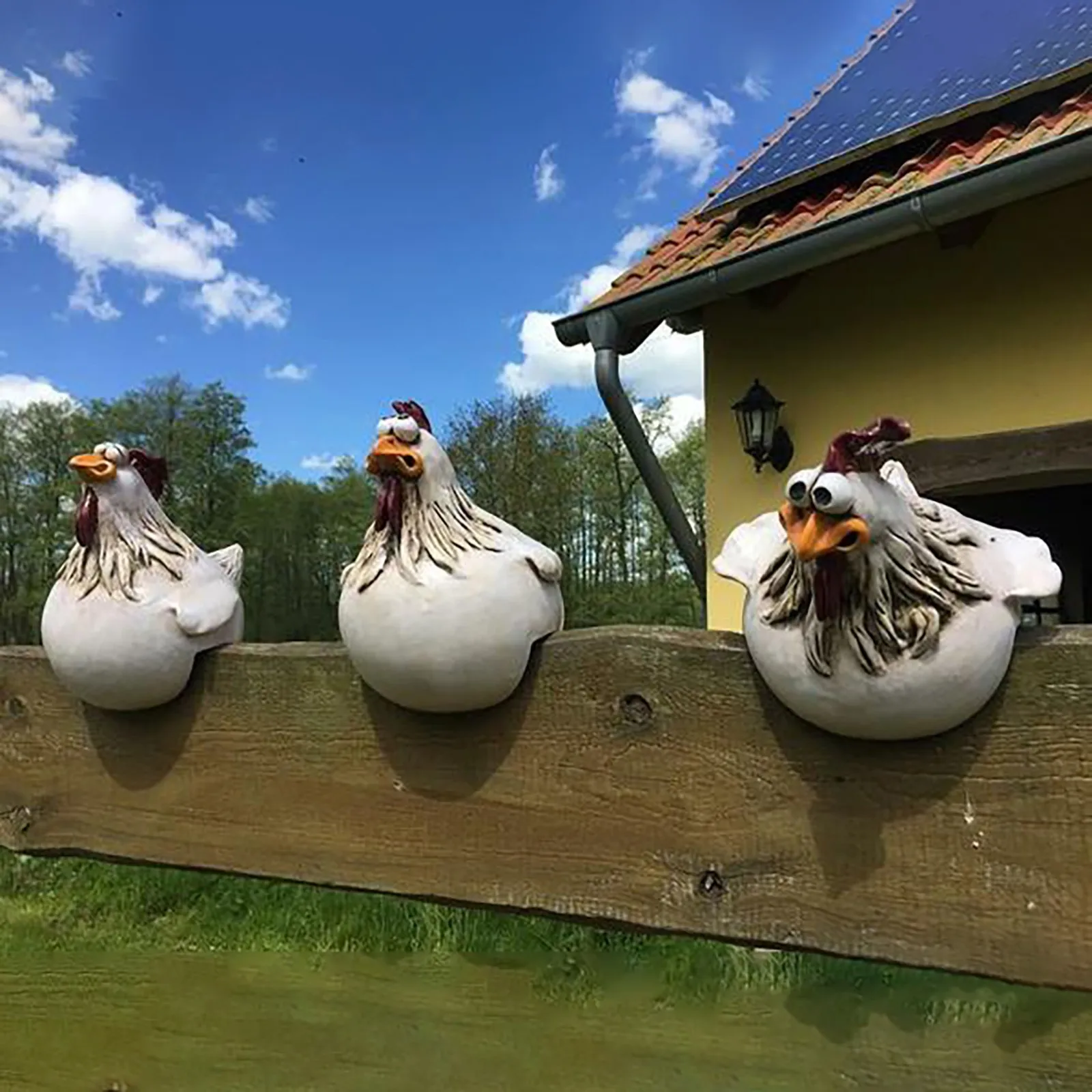 Resin Art Sculptures - 面白い鶏のフェンスの装飾彫像樹脂庭農場庭鶏編彫刻アートクラフト中庭新築祝い家の装飾