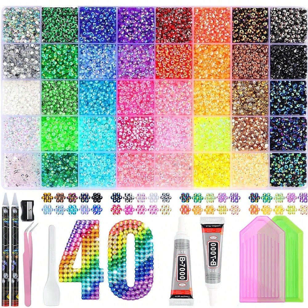 Resin Art Gift For Birthday - ベダズリングキット 40色 レジンジェリーラインストーン、マルチカラー 3mm フラットバックジェム ダイヤモンドアート用、女性へのクリスマス誕生日プレゼント