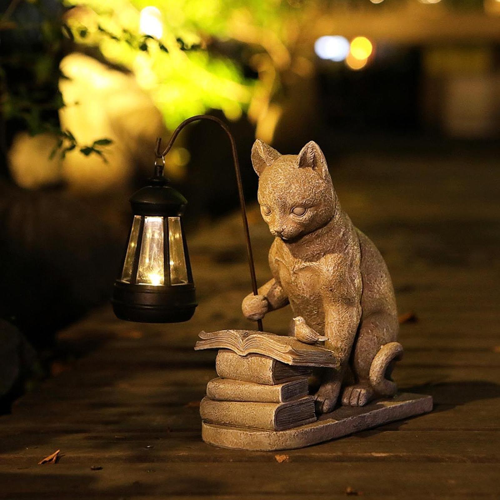 Resin Art Sculptures - 猫ソーラーガーデンミニスタチュー彫刻ソーラーランプライト樹脂クリエイティブアート装飾屋外装飾品庭バルコニー通路用