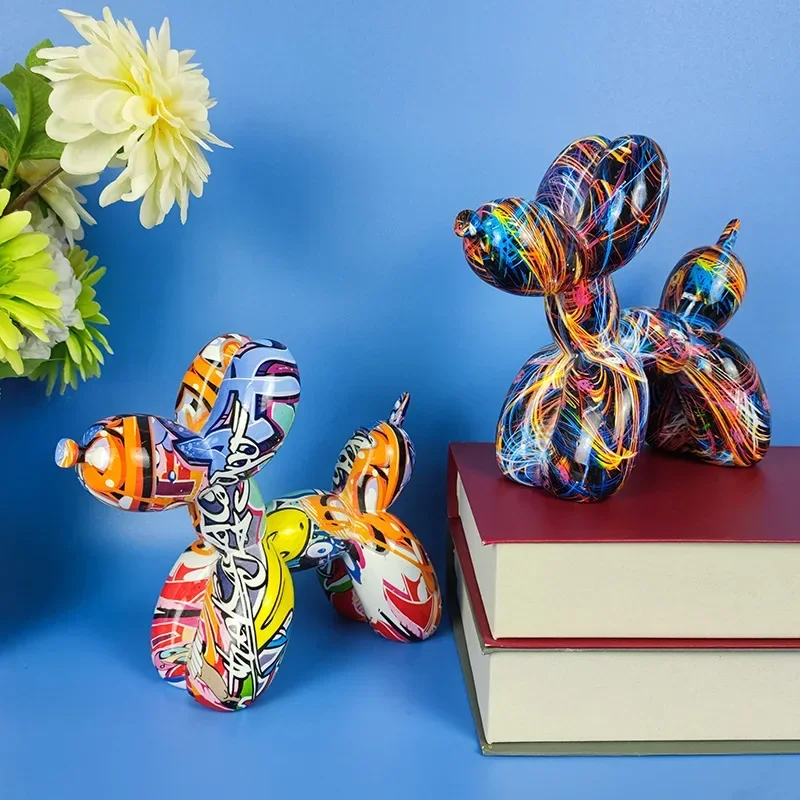Resin Art Gift For Birthday - 樹脂で作られた犬の彫刻,風船付きのモダンなアートアクセサリー,創造的な色の職人技,家庭やオフィスへのギフト,装飾