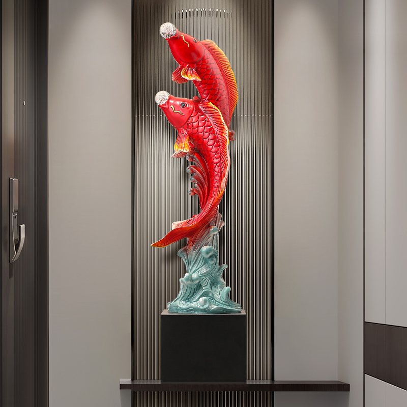 Resin Art In Floor - 五味の魚の彫刻、樹脂像、豪華なリビングルーム、テレビキャビネット、ソファサイド、ブロケードカープアート、カスタマイズされた床の装飾