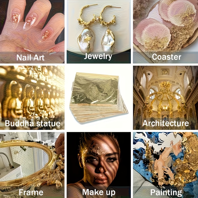 100枚セットの模造金箔紙シート、レジンクラフト、ネイルアー - Resin Art Gift For Birthday のレビューと価格