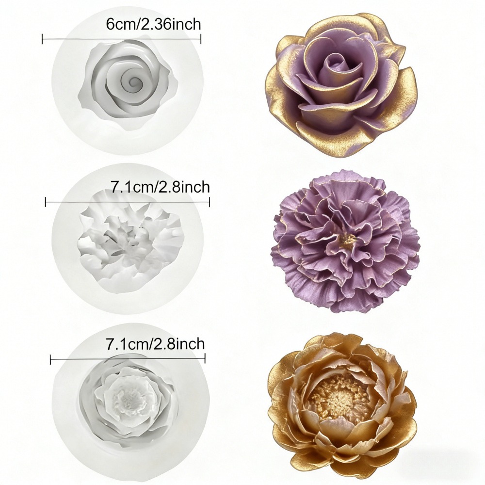 バラ、牡丹、カーネーション用の3ピースシリコンモールド、キャ - Resin Art Gift For Birthday のレビューと価格