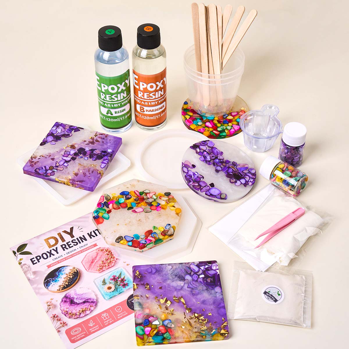 エポキシ樹脂コースター作成キット、AB樹脂接着剤、シリコンモ - Epoxy Resin Ab のレビューと価格
