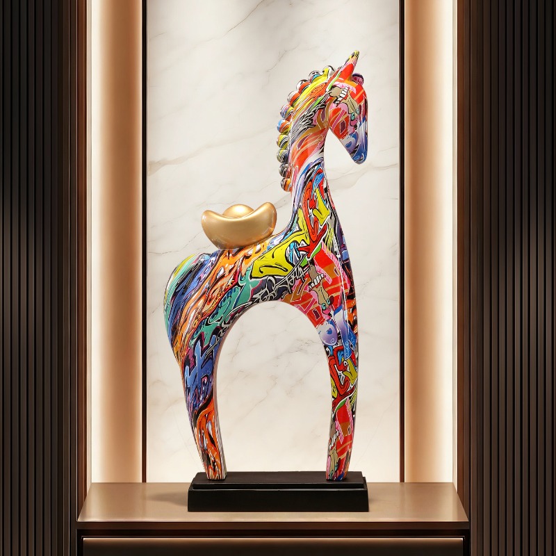 カラフルな馬の彫刻装飾品、リビングルーム、書斎、テレビキャビ - Resin Art Gift For Birthday のレビューと価格