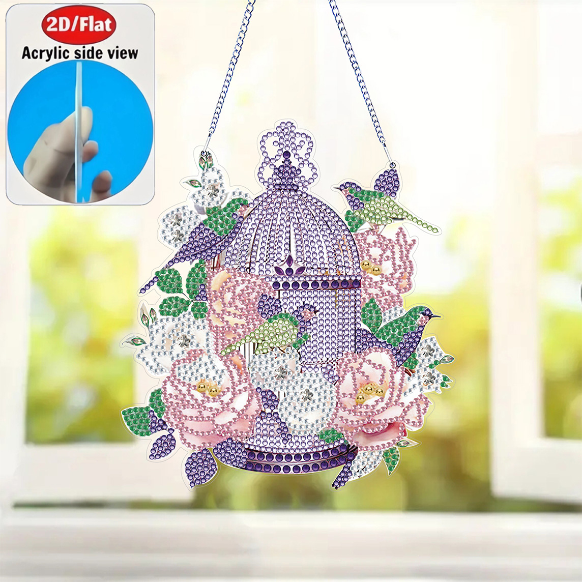 2Dフラットローズバードケージアクリルダイヤモンドアートハン - Resin Art Gift For Birthday のレビューと価格