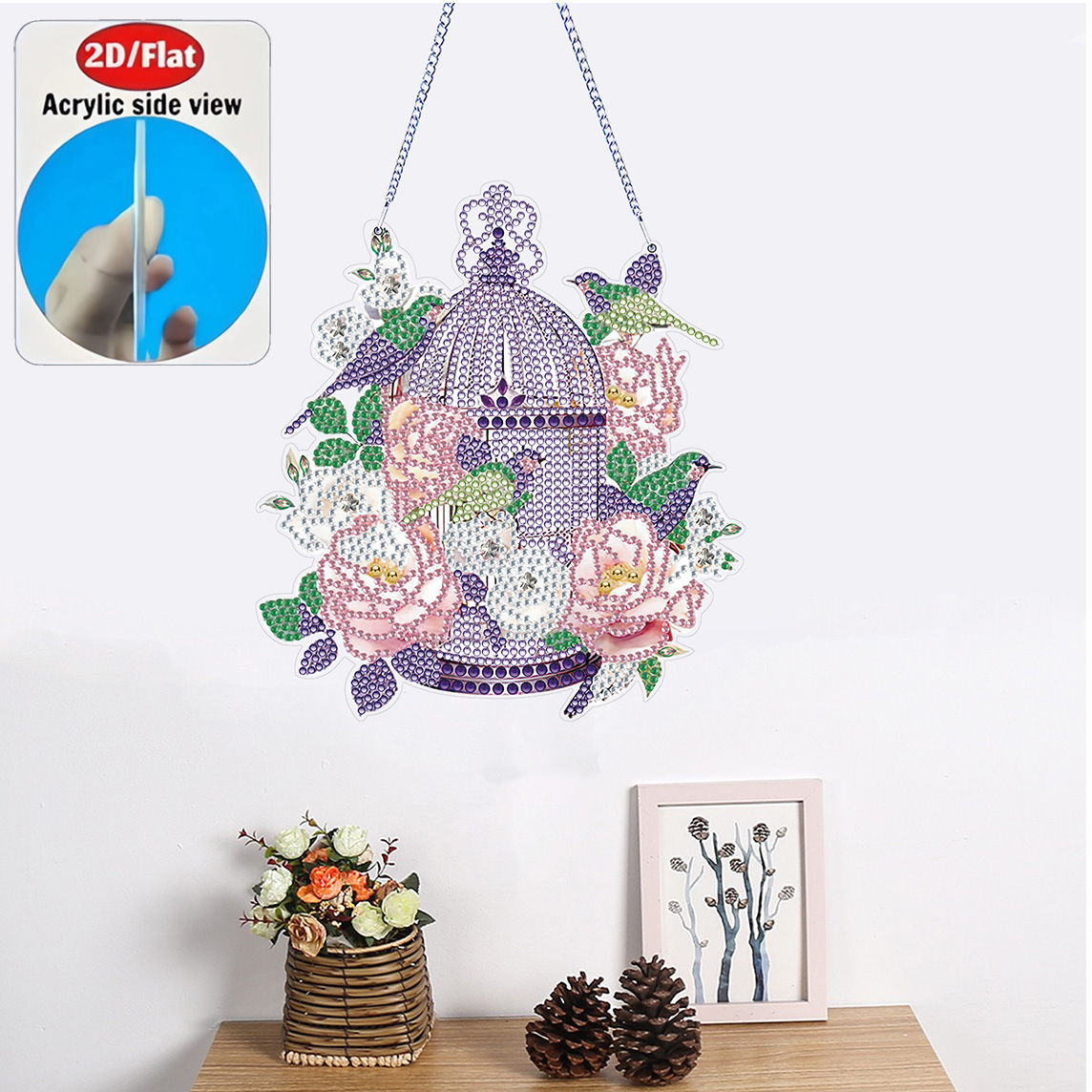 2Dフラットローズバードケージアクリルダイヤモンドアートハン - Resin Art Gift For Birthday のレビューと価格